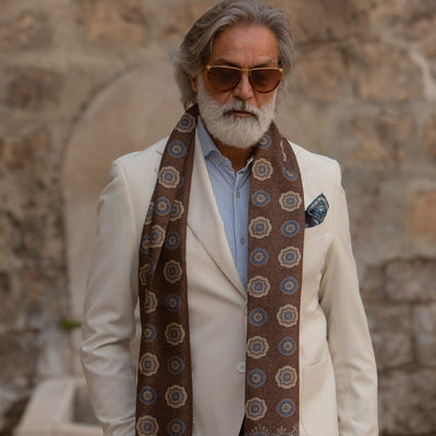 Italian Designer Men's Brown Silk Scarf