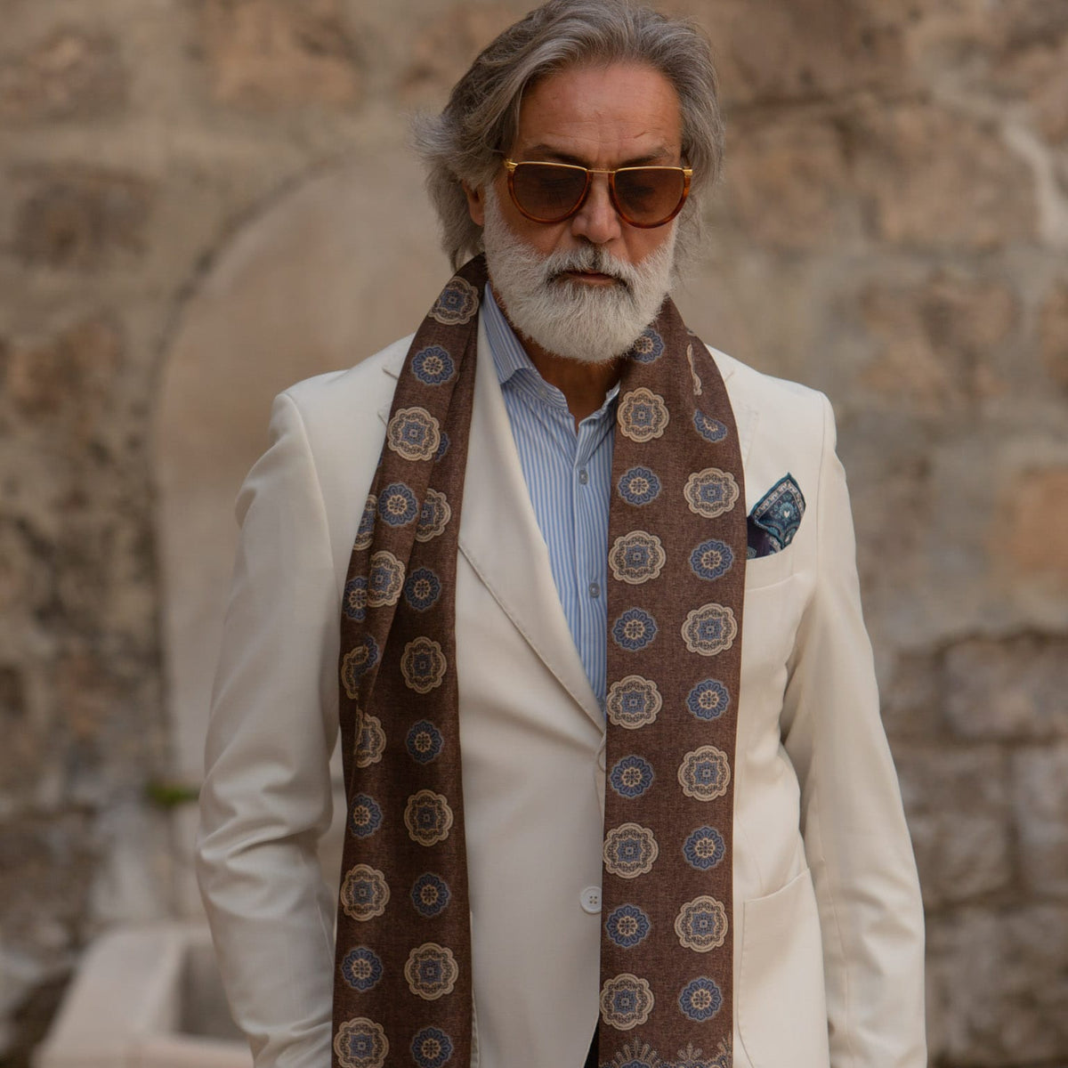 Italian Designer Men's Brown Silk Scarf