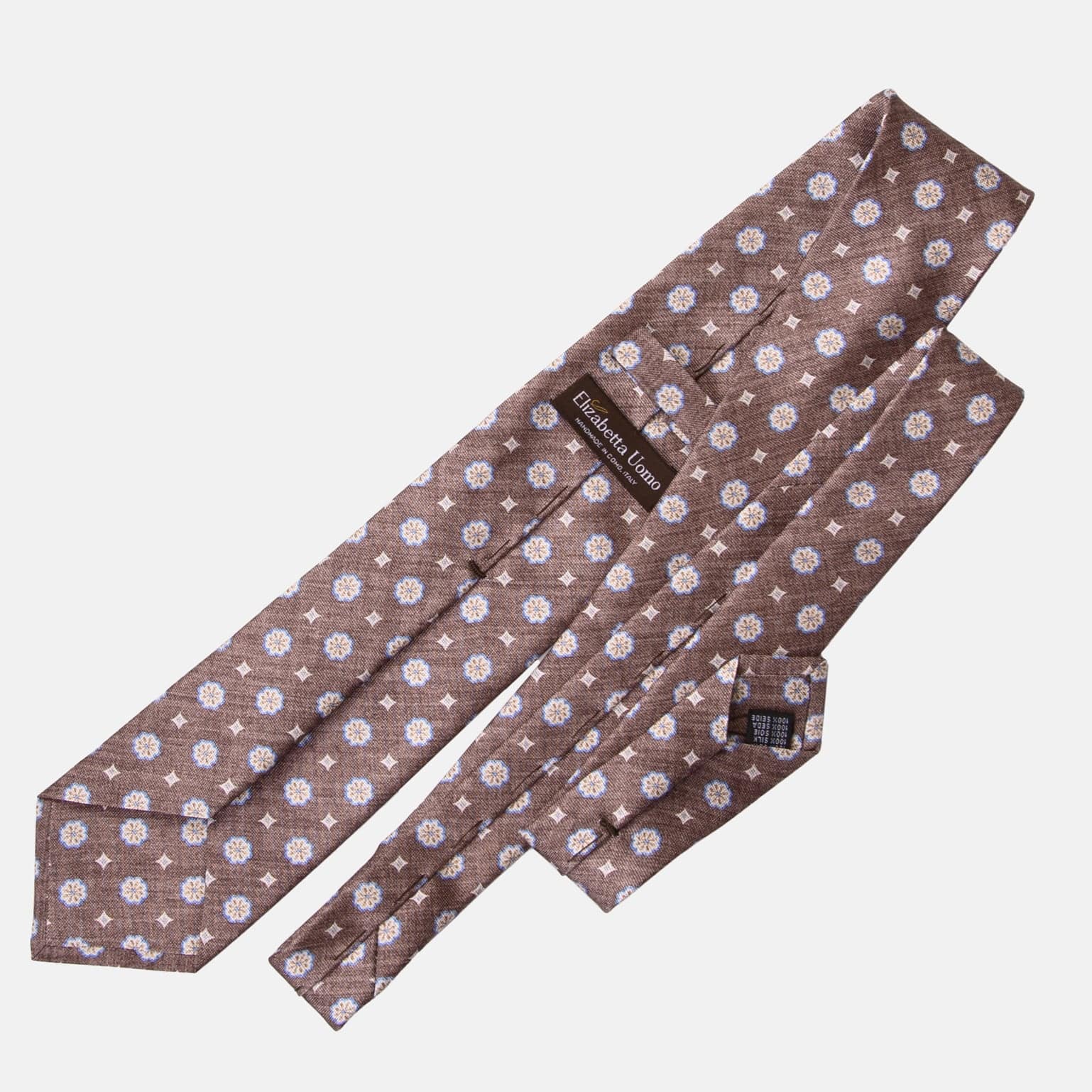 Extra Long Brown Medallion Italian Silk Tie