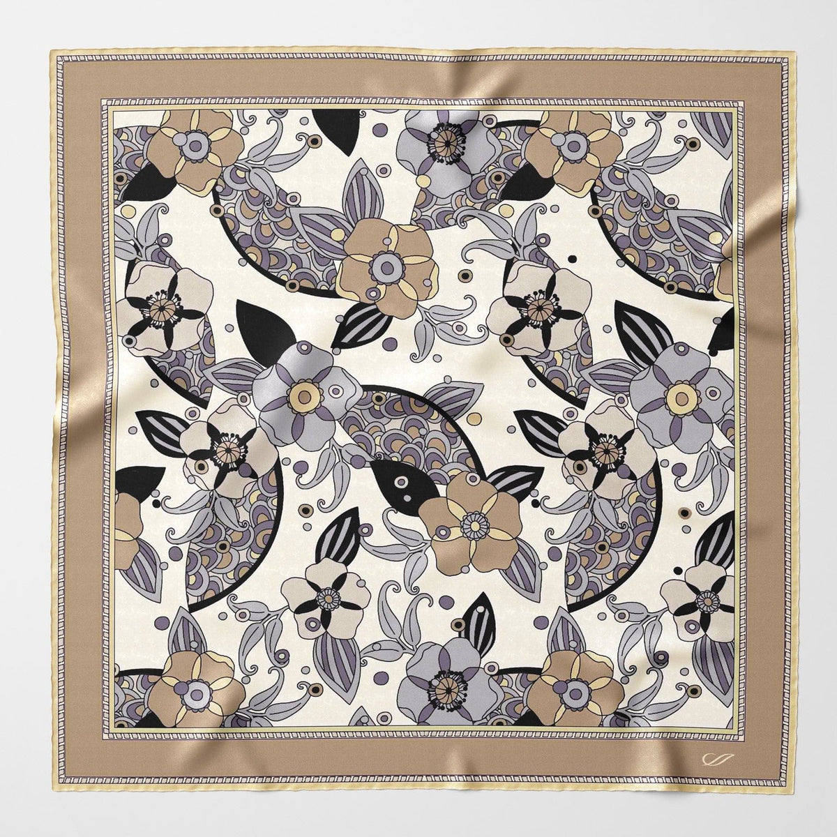 Brown Floral Italian Silk Neckerchief