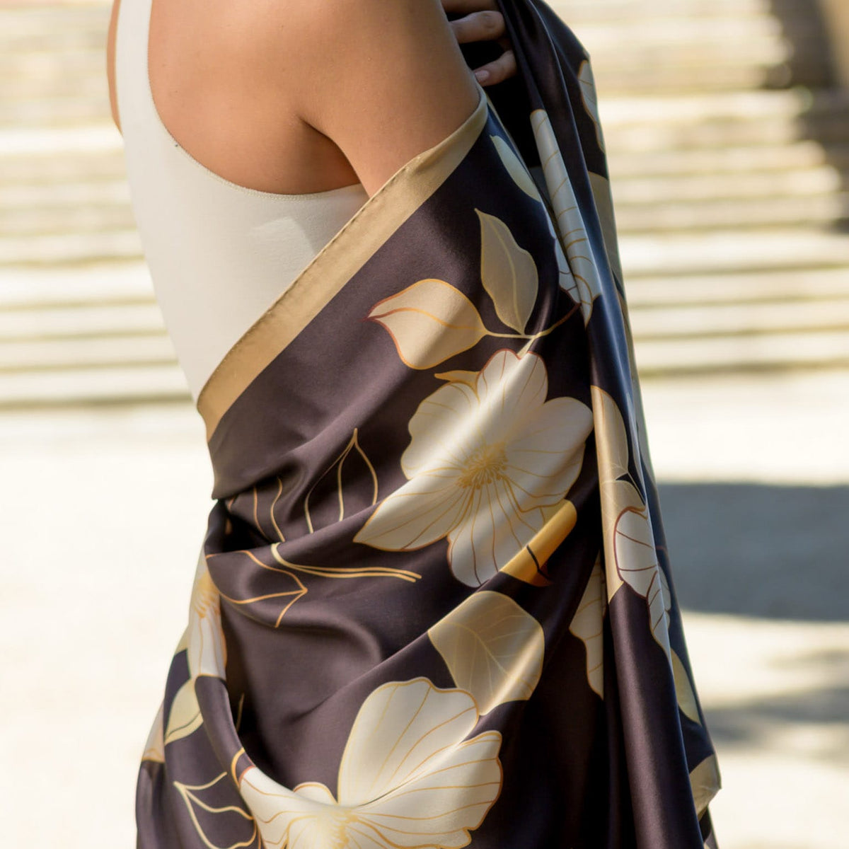 Italian Silk Satin Evening Shawl - Brown
