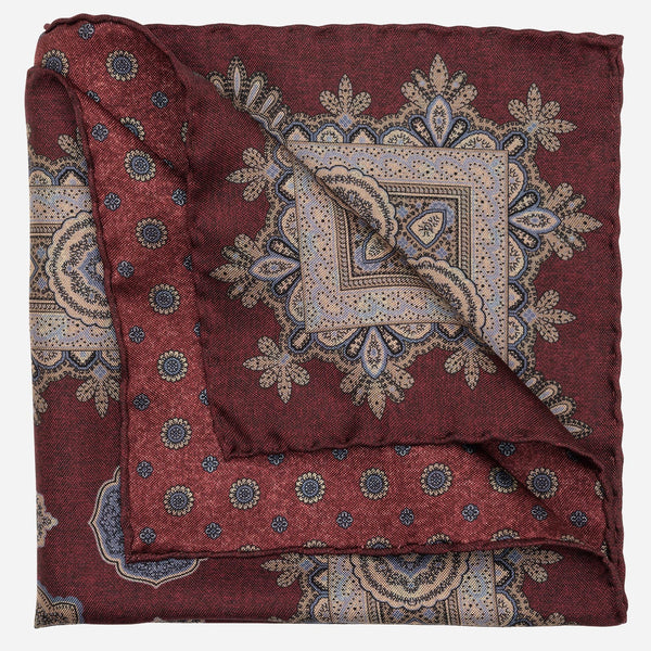 Double Sided Burgundy Silk Pocket Square