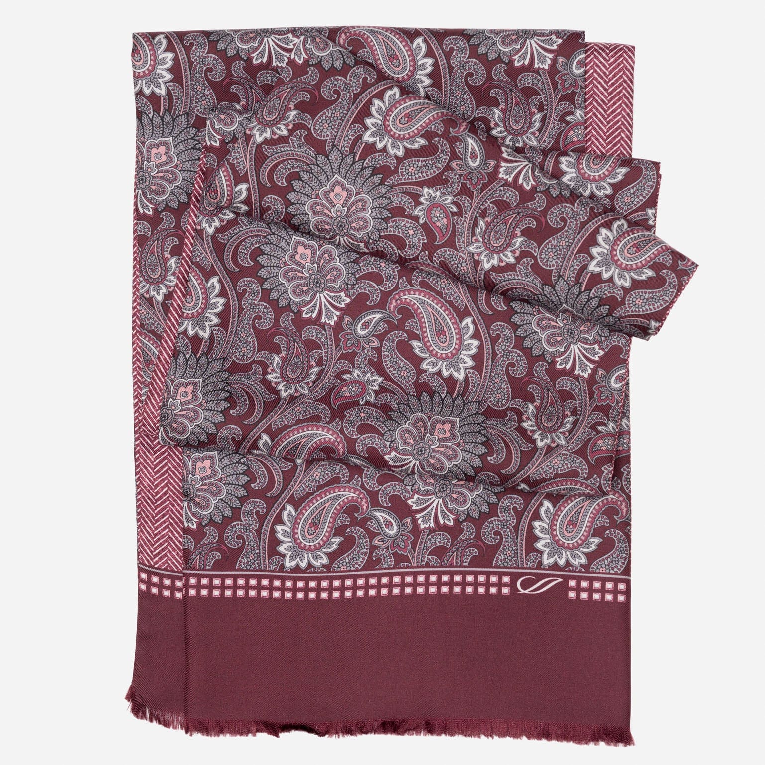 Double sided burgundy Italian silk scarf for men
