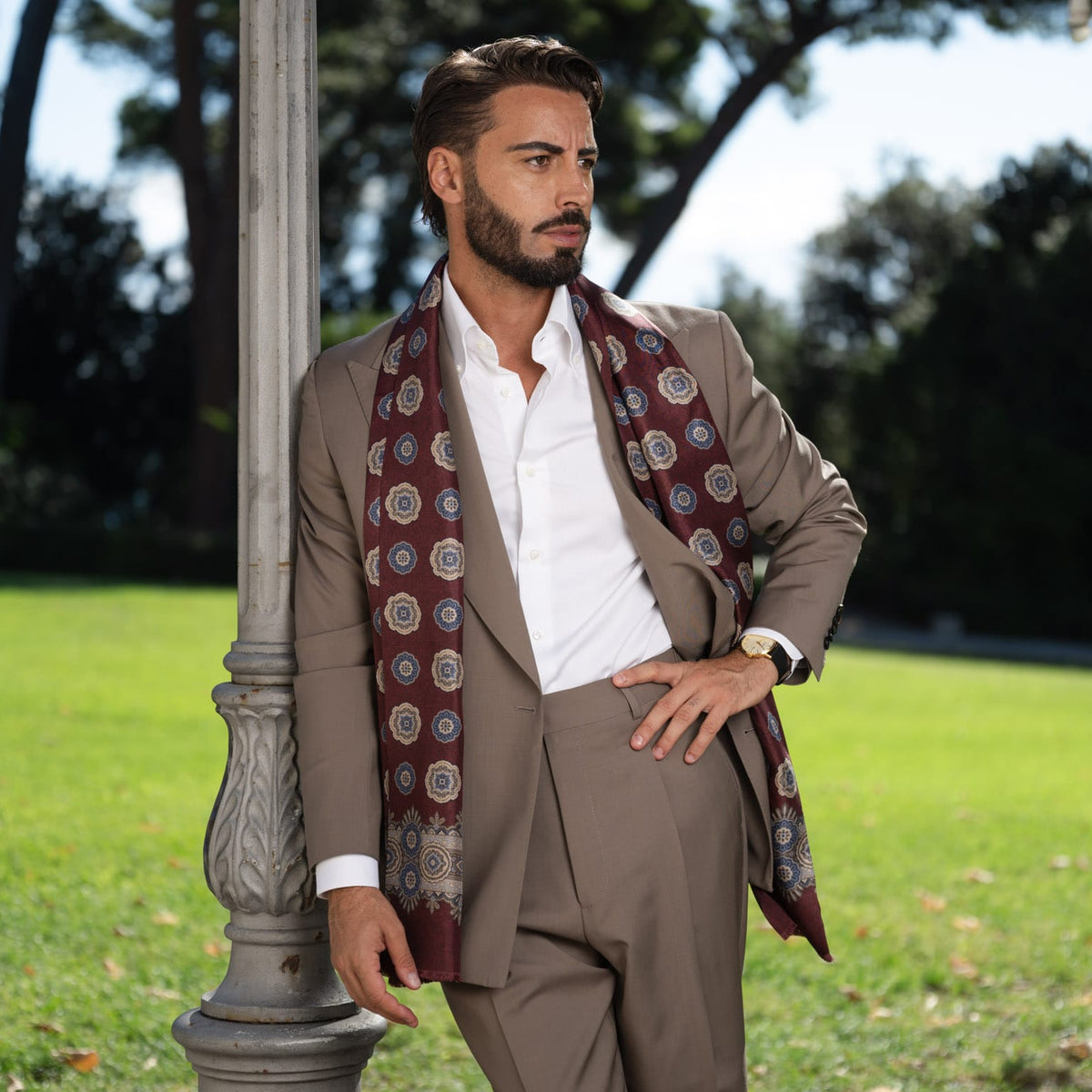 Men's Burgundy Silk Scarf Made in Italy