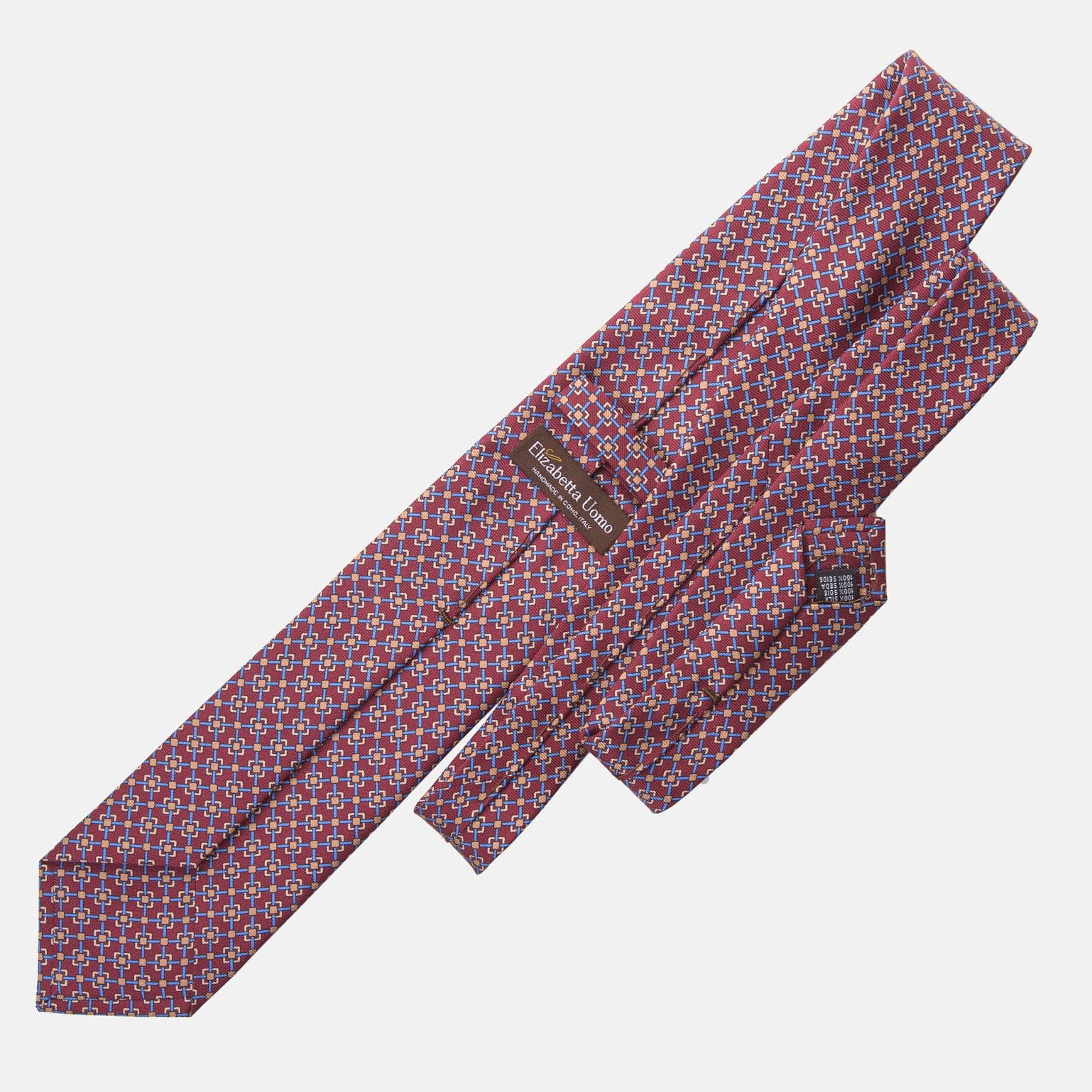 Extra Long Italian Printed Burgundy Silk Tie