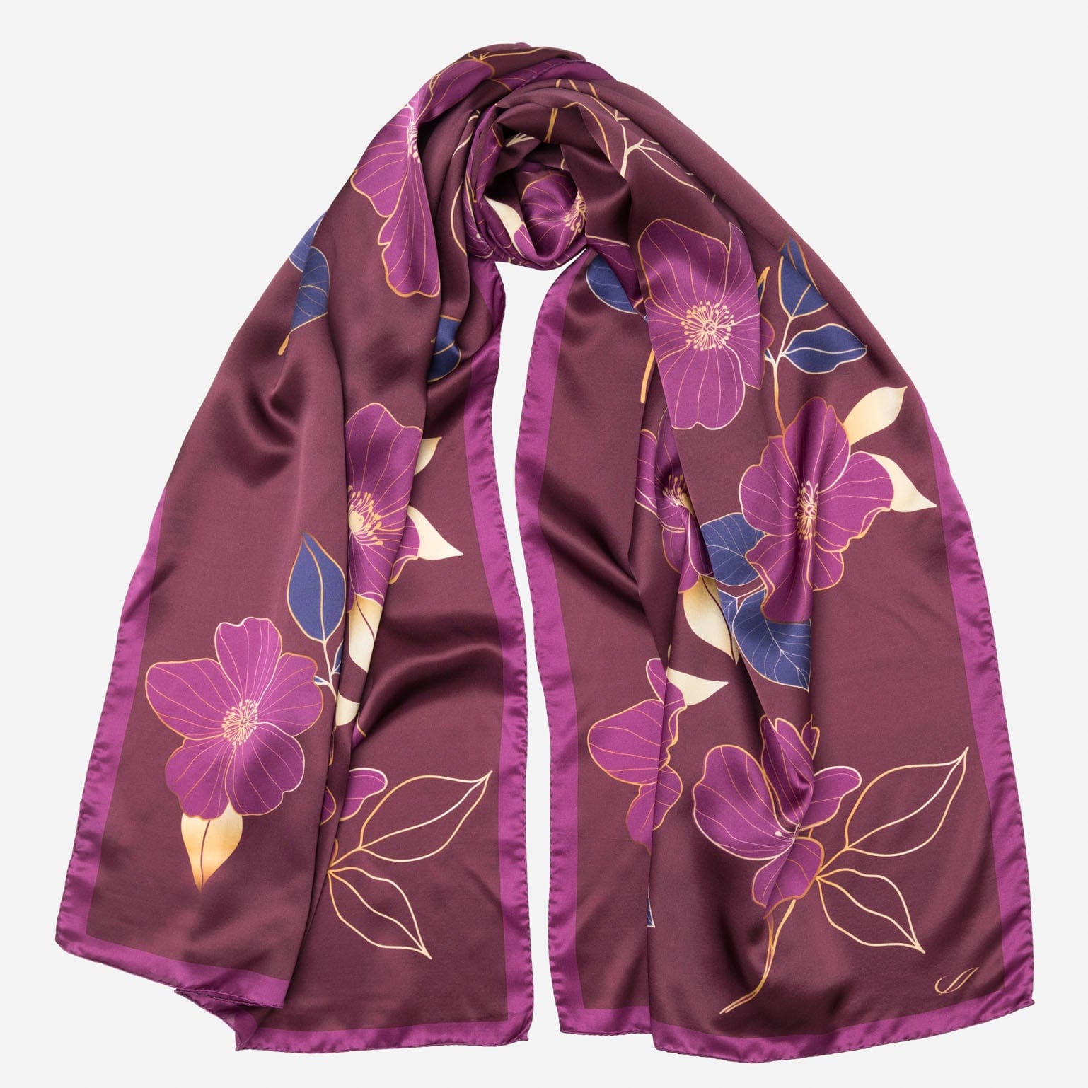 Burgundy floral Italian silk evening wrap shawl for dresses