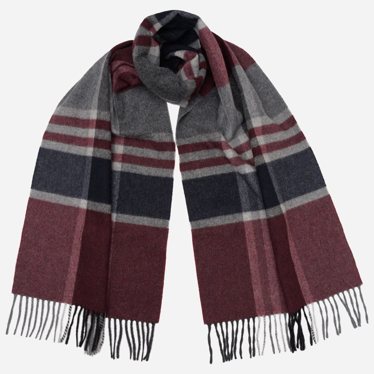 Burgundy Plaid Wool Cashmere Scarf