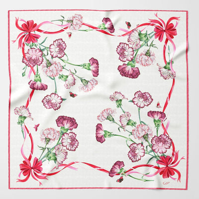 Luxury carnation print silk square scarf for women
