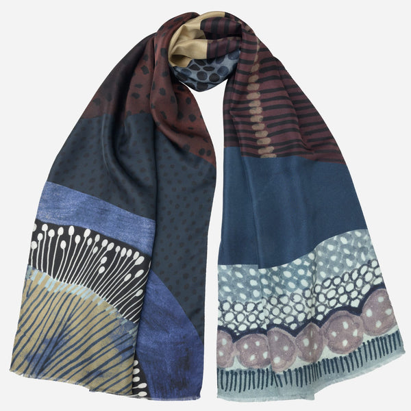 Designer Blue Silk Scarf from Italy