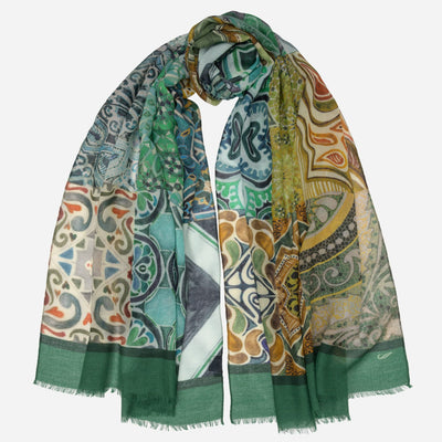 Green Italian Designer Wool Scarf