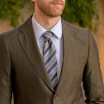 Blue and Grey Woven Striped Silk Tie