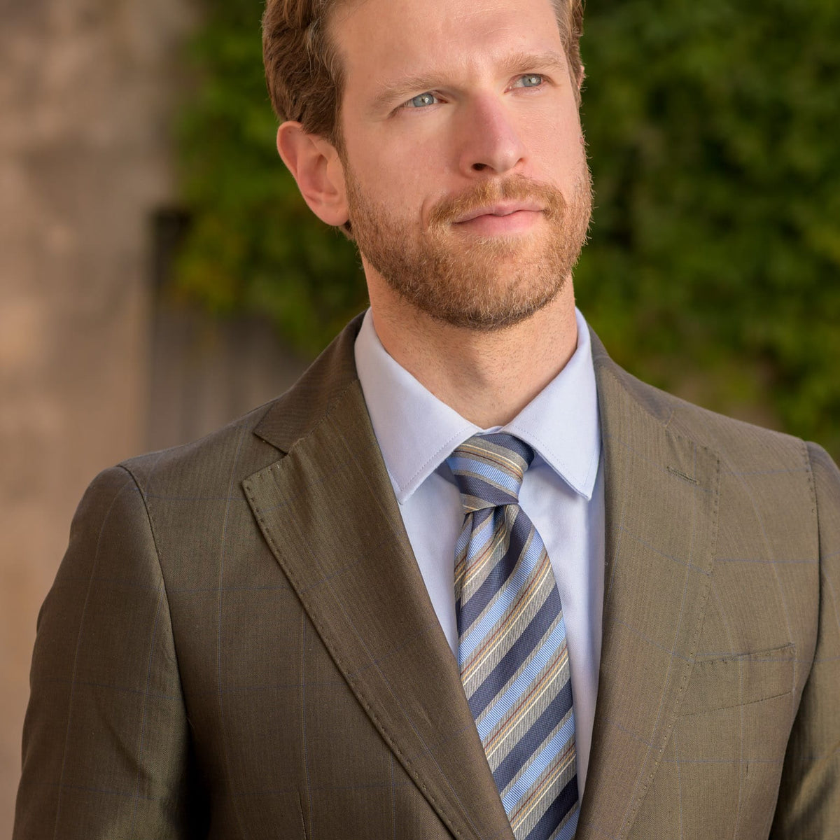 Blue and Grey Woven Striped Silk Tie