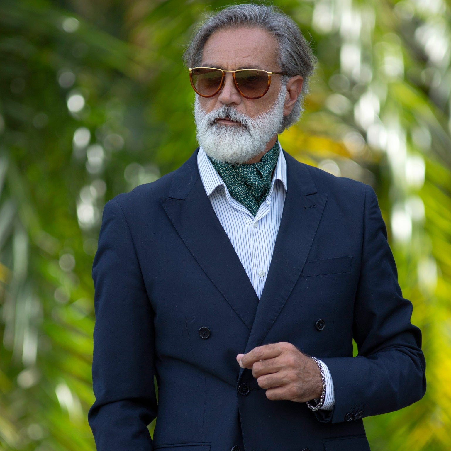 Green and Navy Italian Silk Ascot Tie