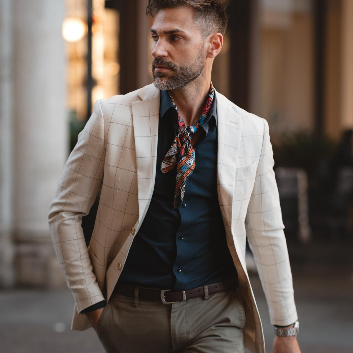 Large hand rolled red silk neckerchief for men