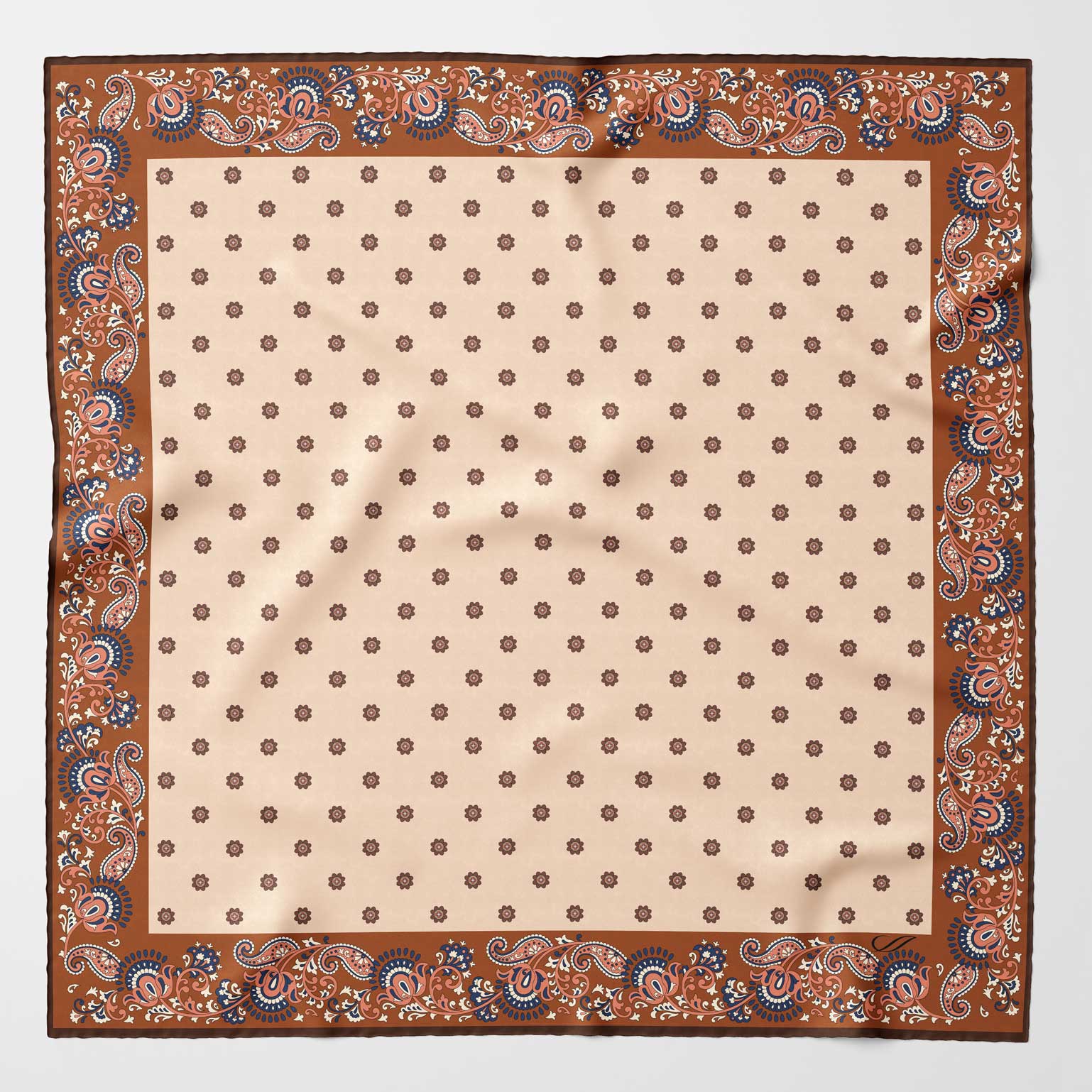 Beige and Bronze Silk Pocket Square