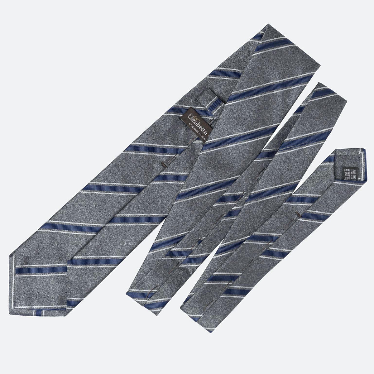 Extra Long Dark Grey Italian Silk Striped Tie
