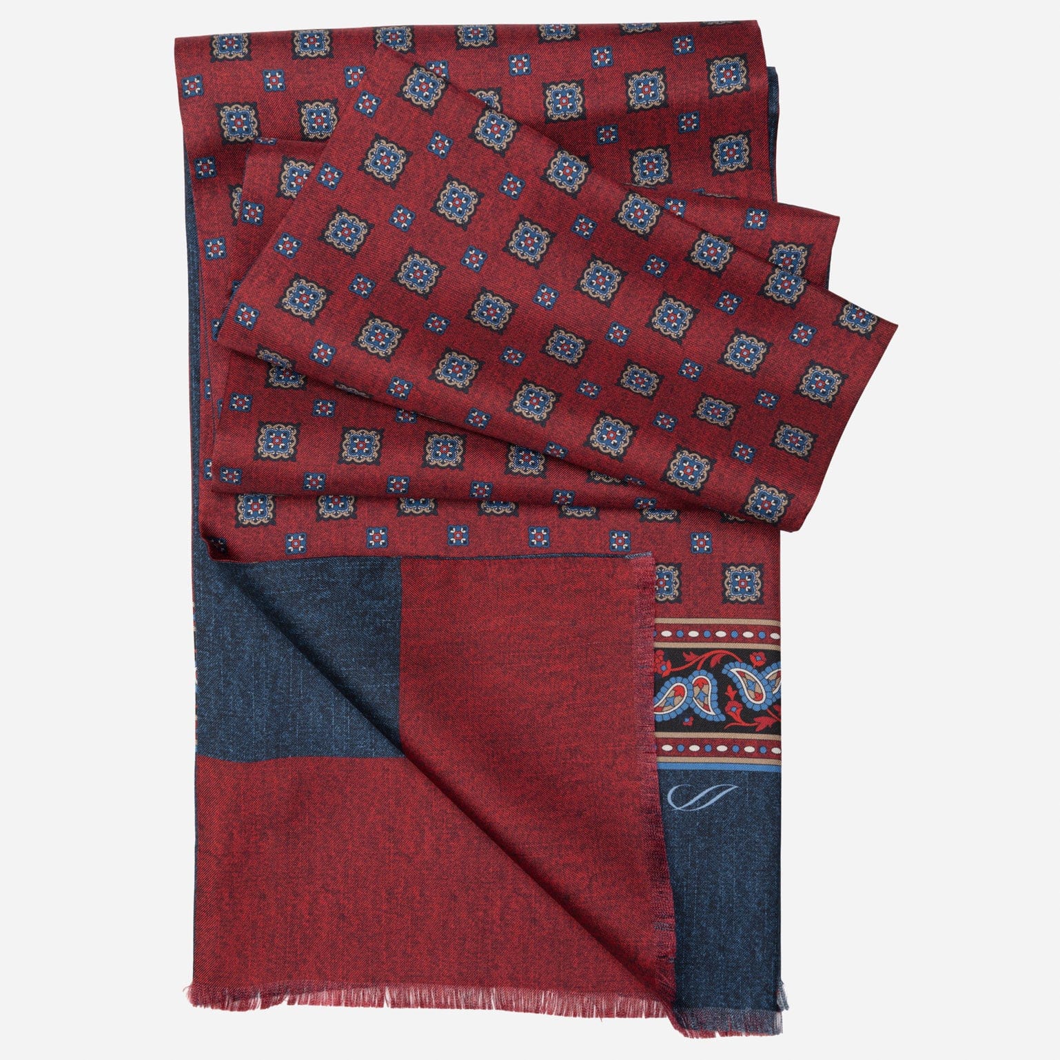Dark Red Italian Designer Silk Scarf