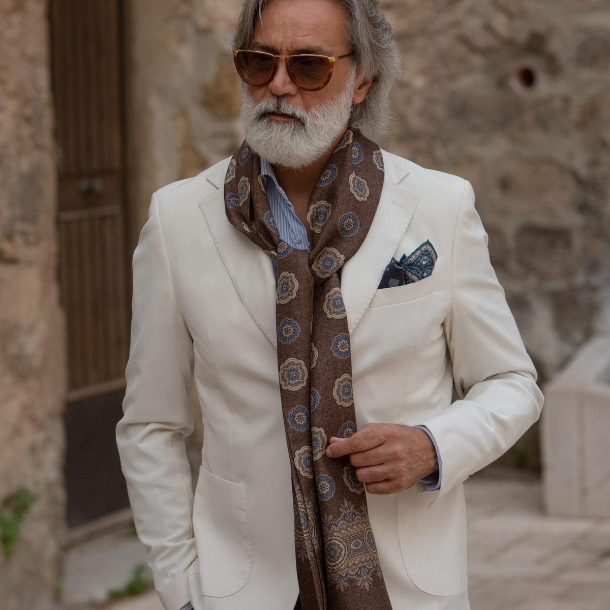 Italian Designer Men's Brown Silk Scarf