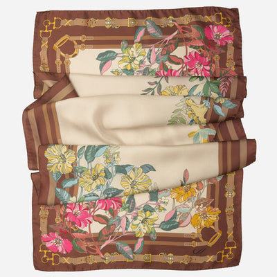 Italian Brown Floral Long Silk Scarf