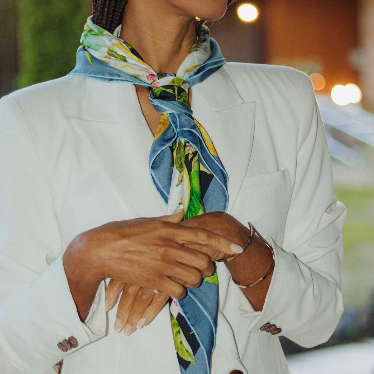 womens lemon print square silk scarf