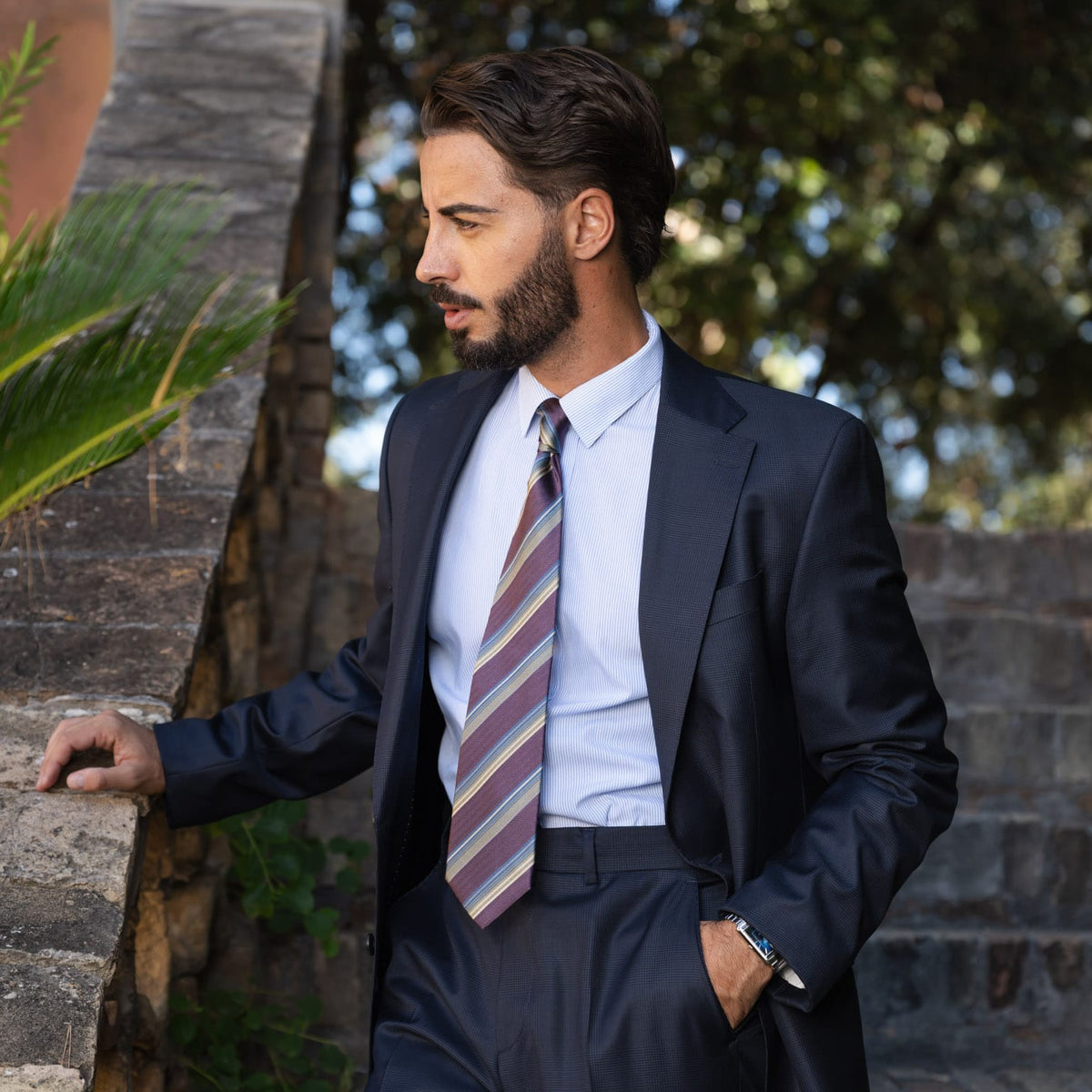 Designer Plum Striped Silk Tie