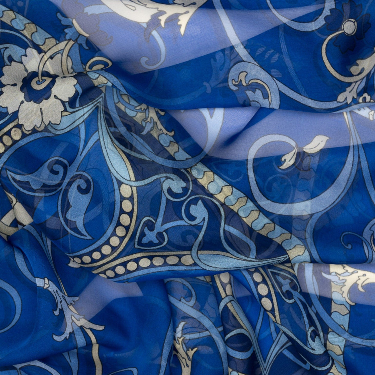 Blue Floral Silk Large Shawl Wrap