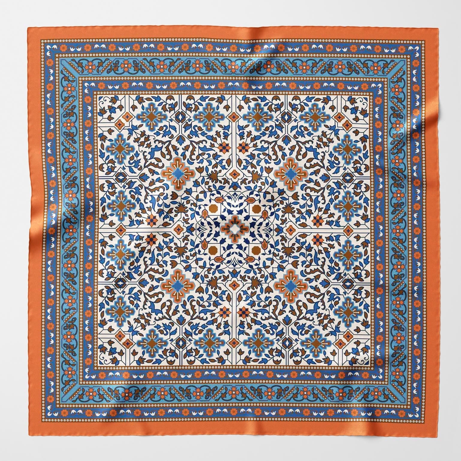 Rust and Blue Italian Silk Pocket Square