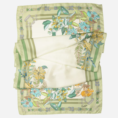 Italian Green Floral Long Silk Scarf