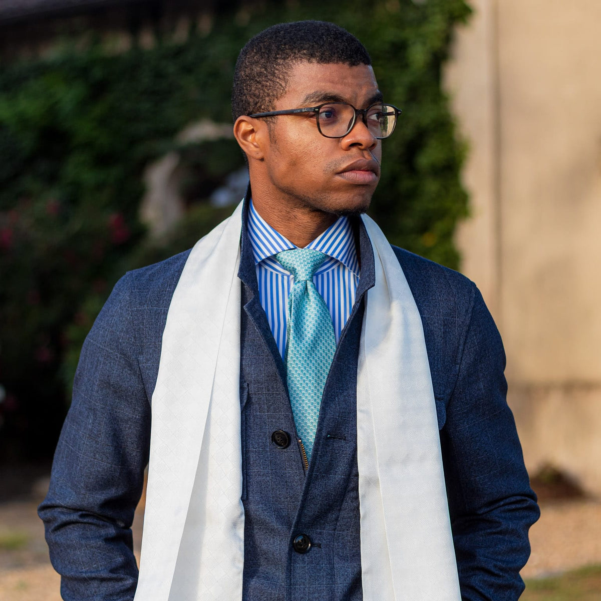 Men's White Italian Silk Dress Scarf