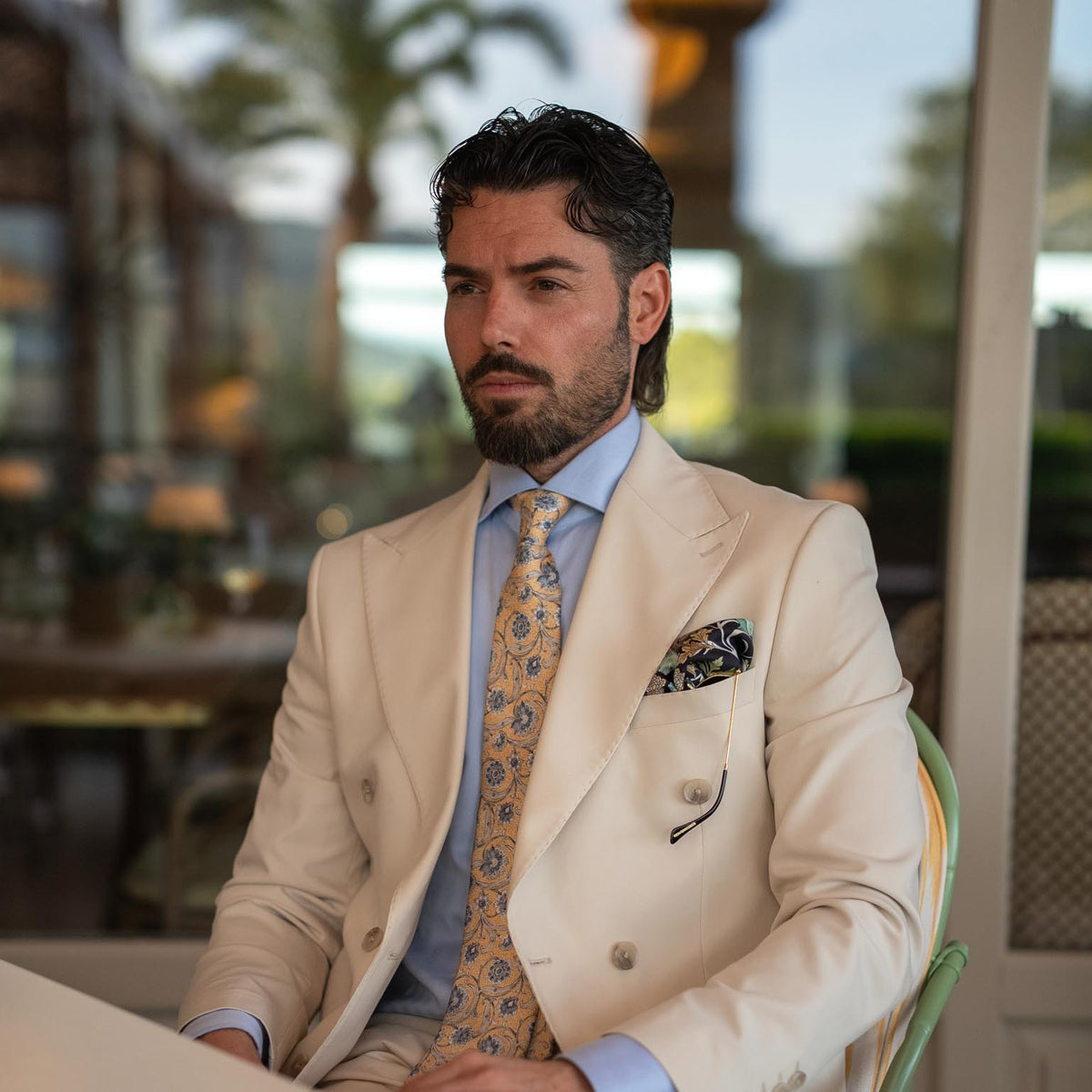Handmade Italian Silk Tie Yellow Floral