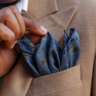 Double Sided Blue Silk Pocket Square