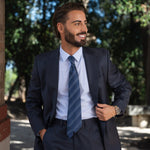 Handmade Marine Blue Striped Silk Tie
