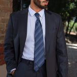 Handmade Marine Blue Striped Silk Tie