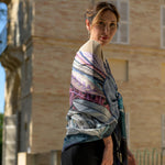 Designer Large Silk Wrap - Blue & Plum