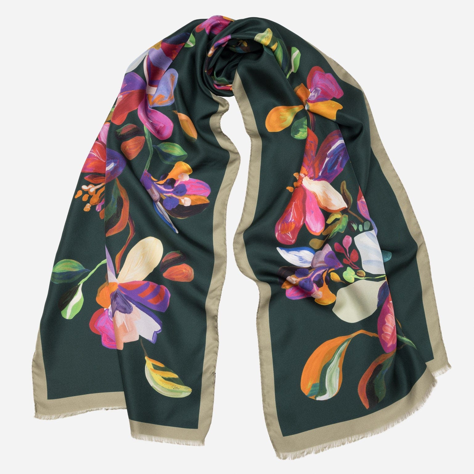 Women's Green Floral Italian Silk Scarf 