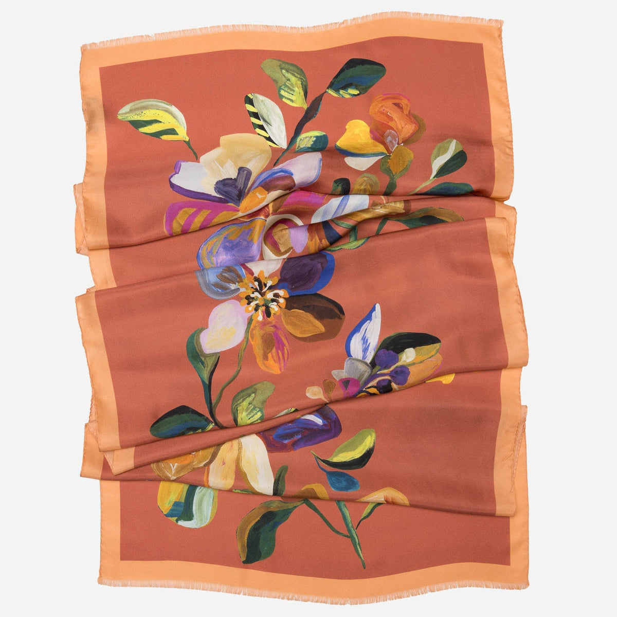 Women&#39;s Italian Silk Scarf Floral Orange