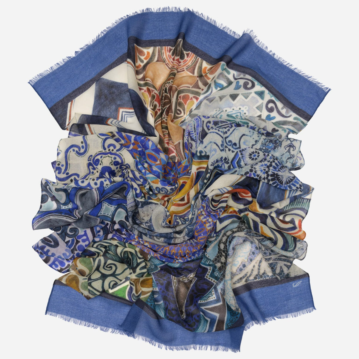Blue Italian Designer Wool Scarf