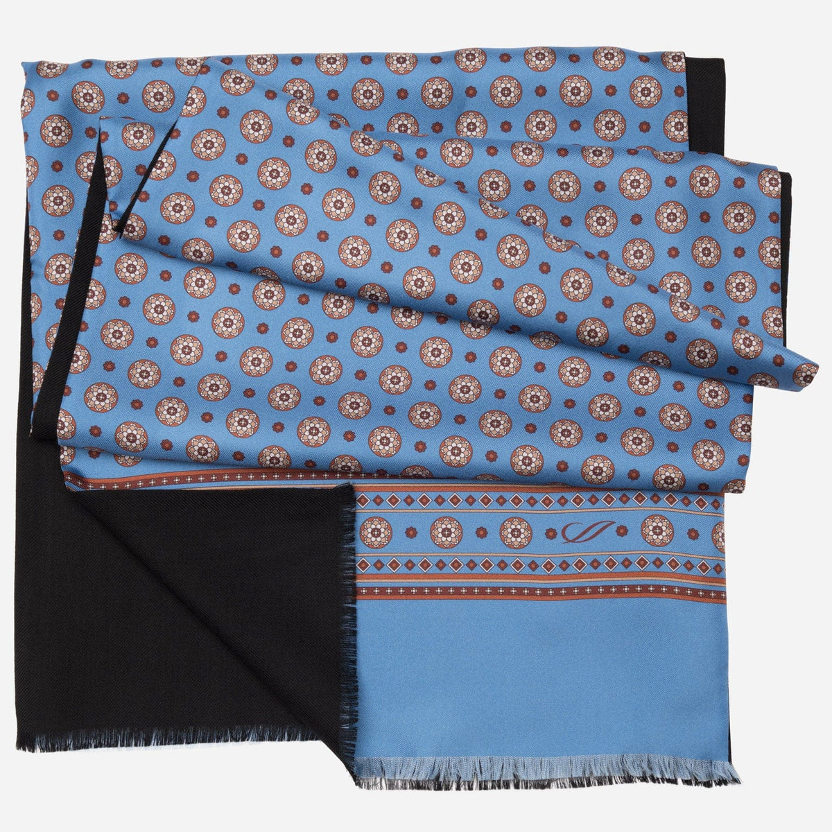 Light Blue Wool backed Italian Silk Scarf