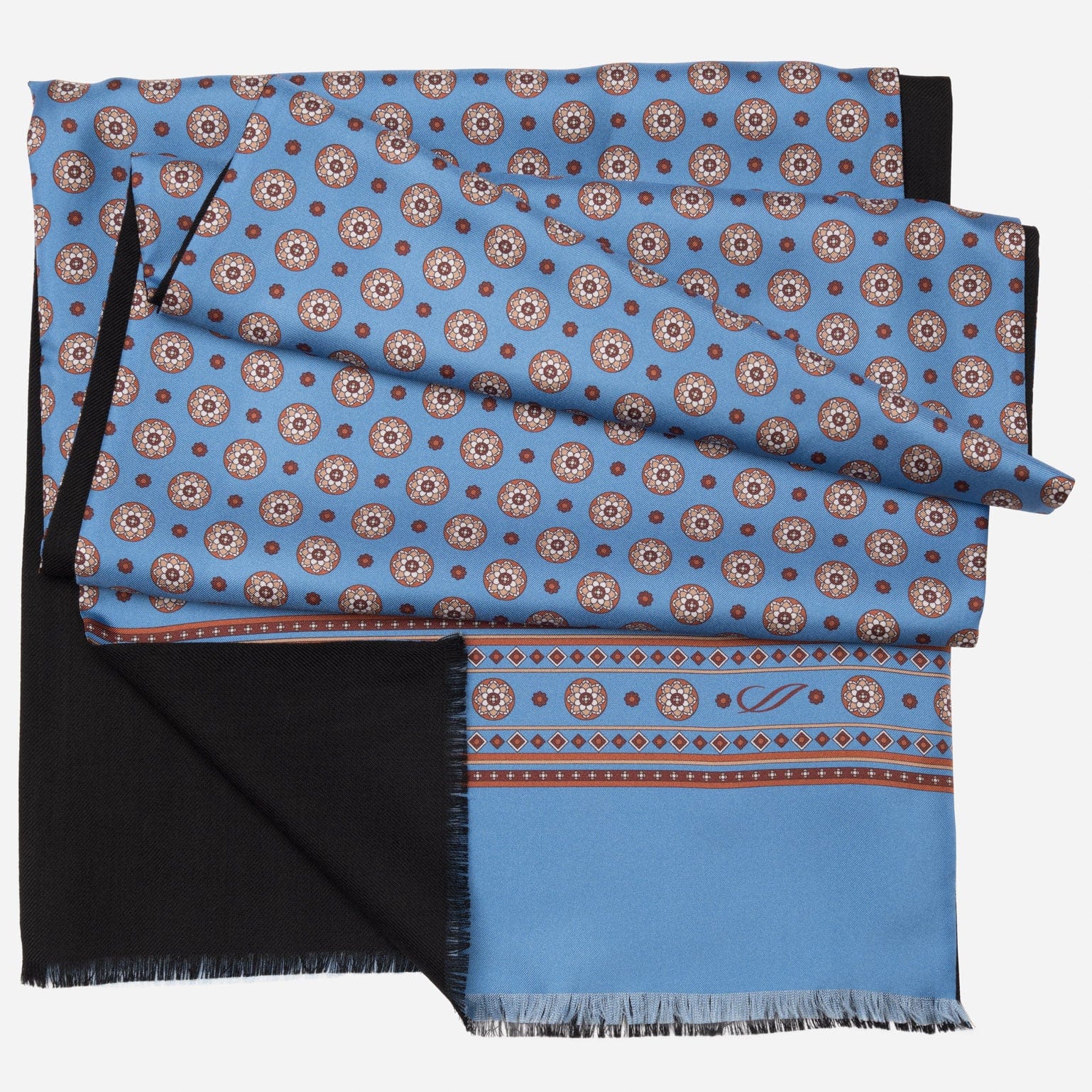 Light Blue Wool backed Italian Silk Scarf