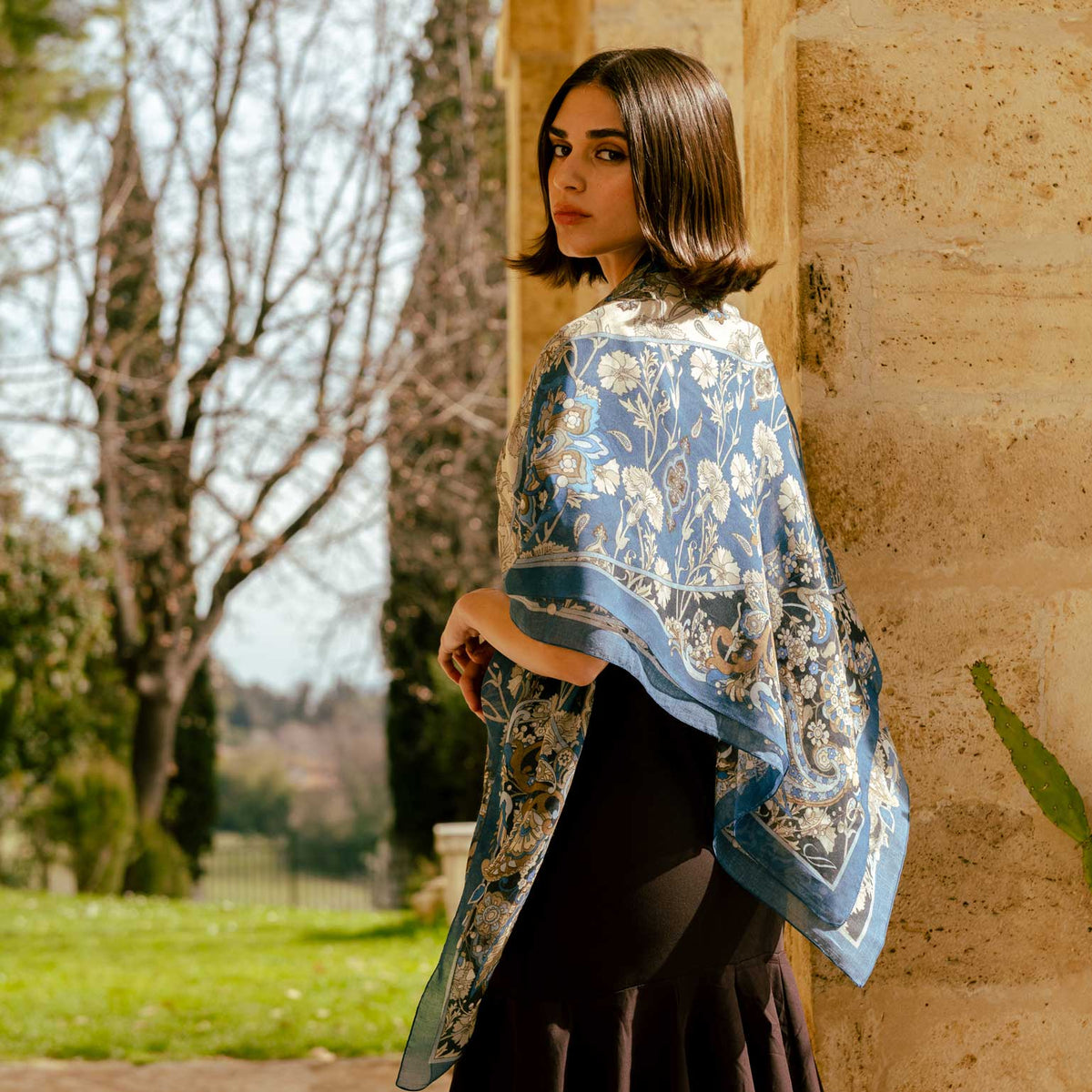 Blue Marine Modal Cashmere Square Scarf