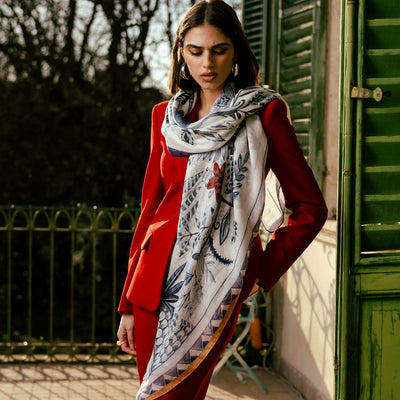 Blue Modal Linen Silk Square Scarf