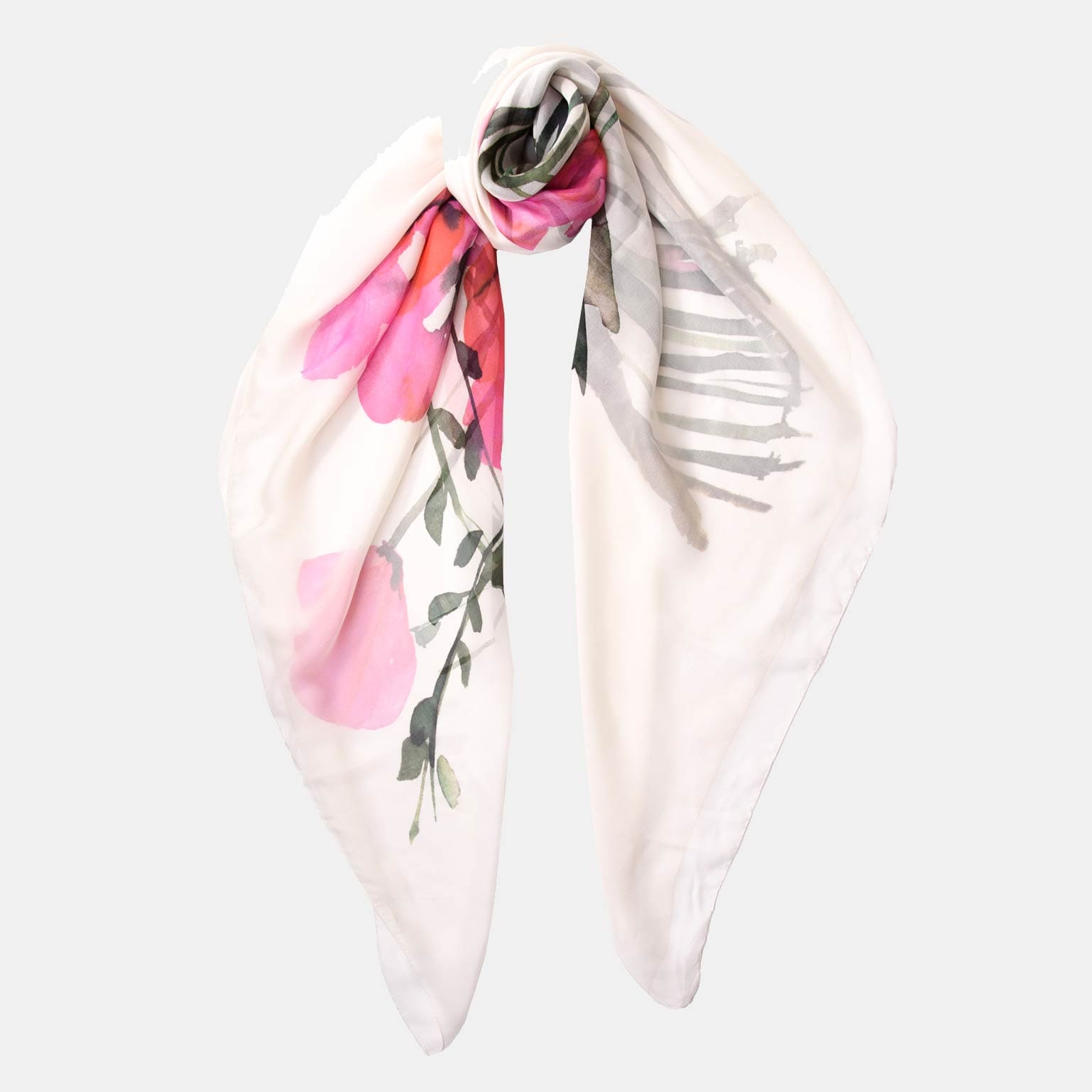  Extra Large White Pink Silk Square Scarf