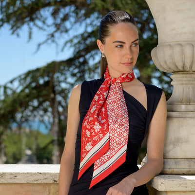 Ferrari red designer Italian silk scarf