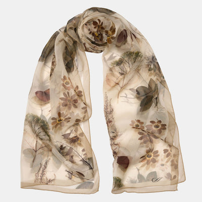 Women's Luxury Silk Scarf Beige Floral