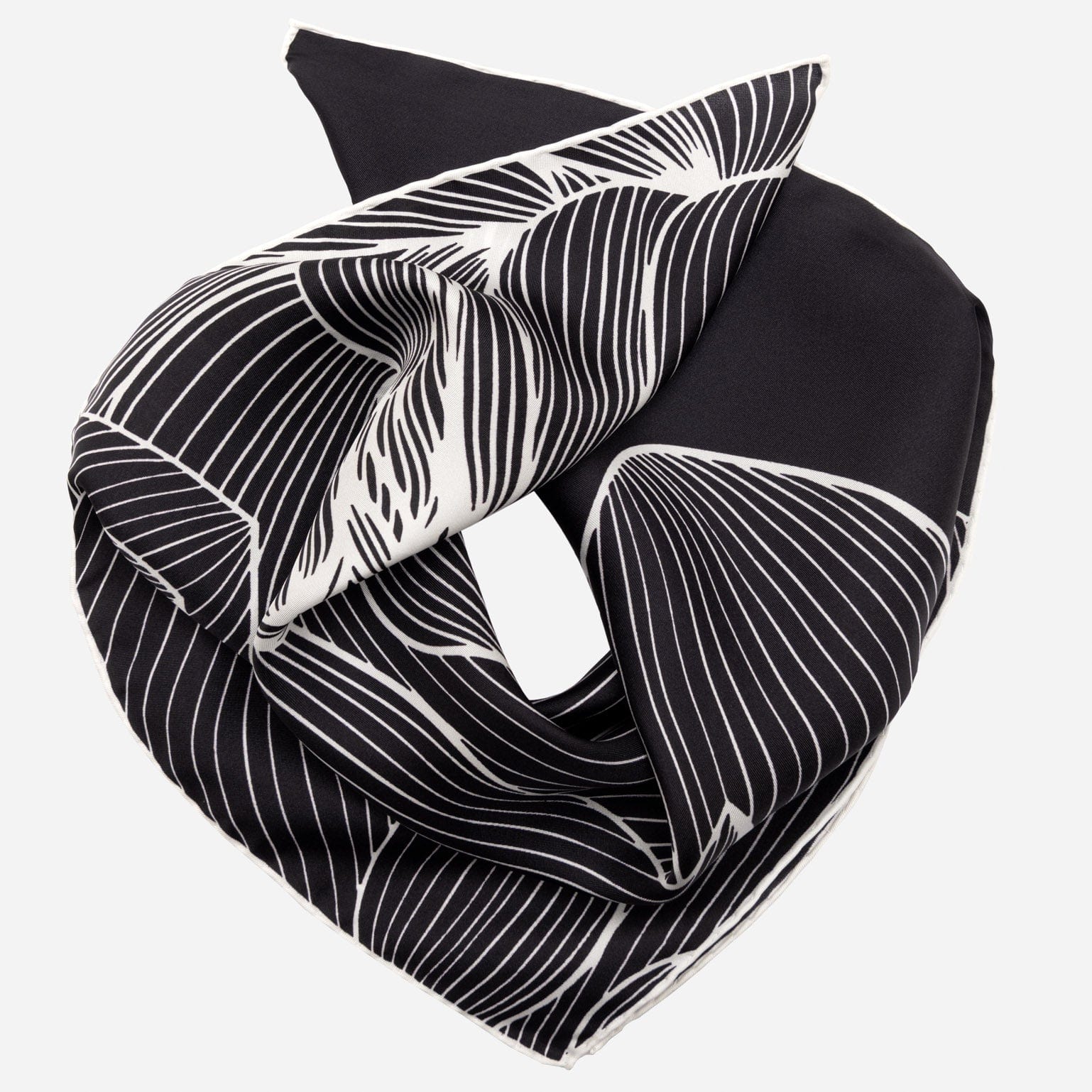 Lotus Design Black Silk Bandana