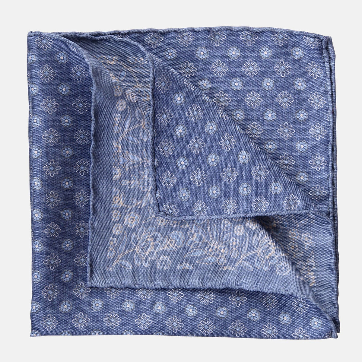 Blue Double Sided Silk Pocket Square