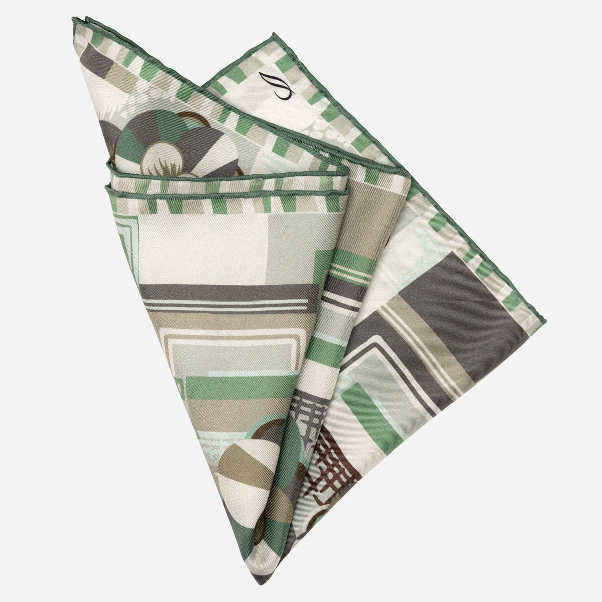 Italian Green Floral Silk Pocket Square