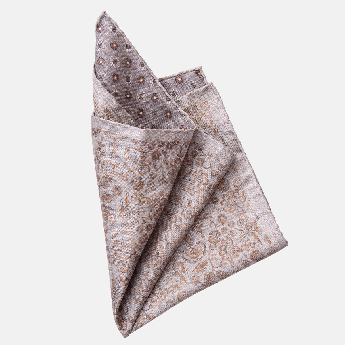 Grey &amp; Bronze Double Sided Silk Pocket Square