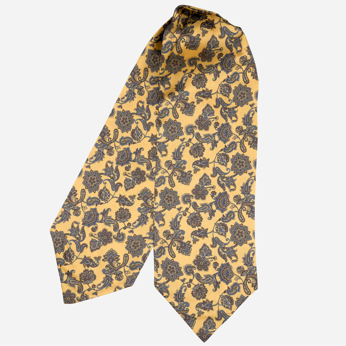 Yellow Paisley Floral talian Silk Ascot Tie