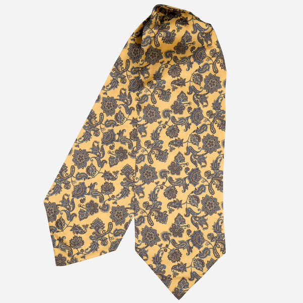 Yellow Paisley Floral talian Silk Ascot Tie